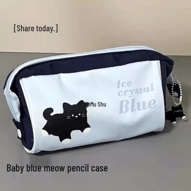 Cream Blue Large Capacity Multifunctional Pencil Case and Makeup Bag with Puppy Design
