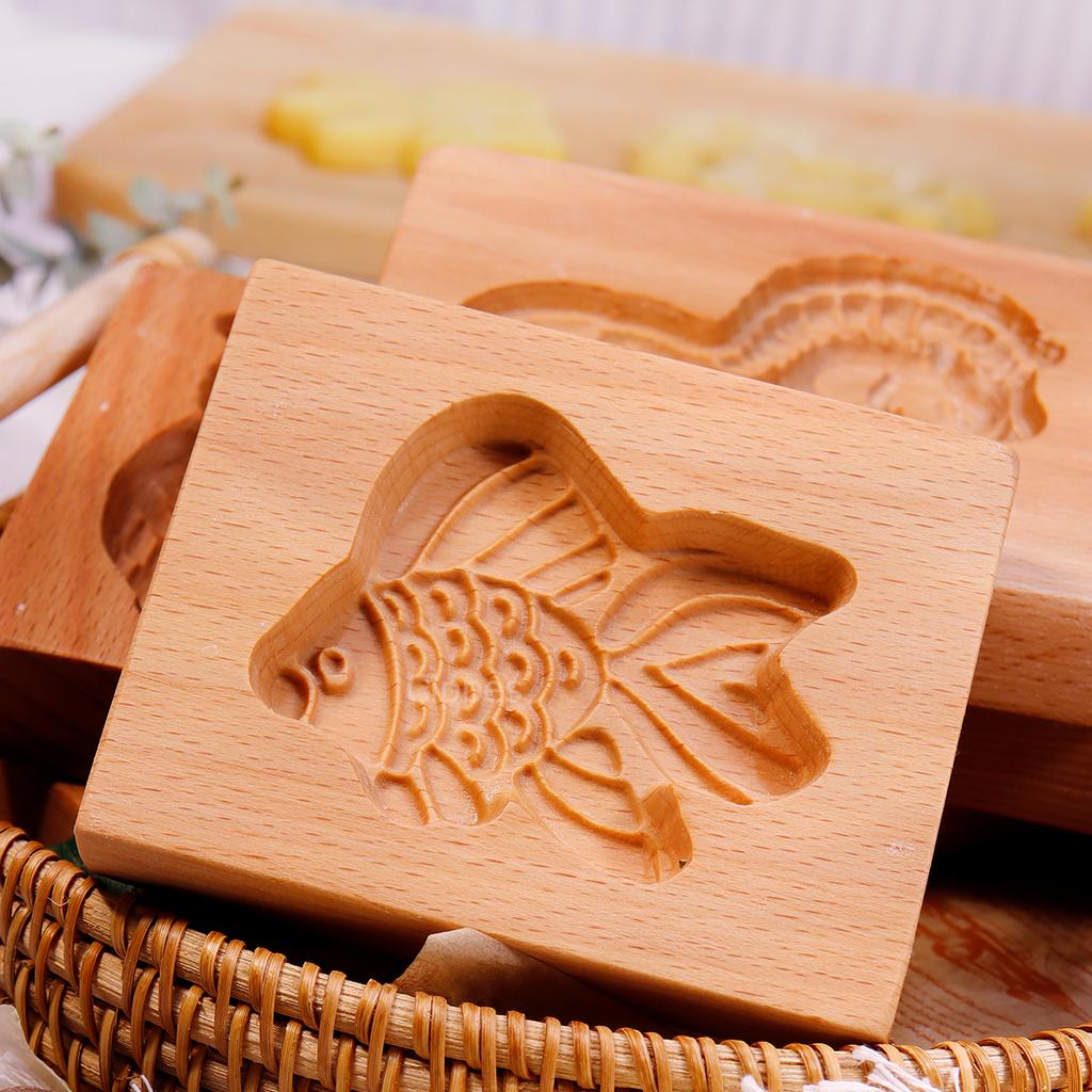 1PC Christmas Wooden Cookie Mold, Animals Patterns, 3D Carved Embossed Biscuit Cutter Moulds, Bird, Bear, Tiger, Horse, Squirrel