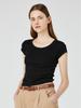 YJACK W_Rib U-Neck Slim Fit Short Sleeve T-Shirt Lrt1463