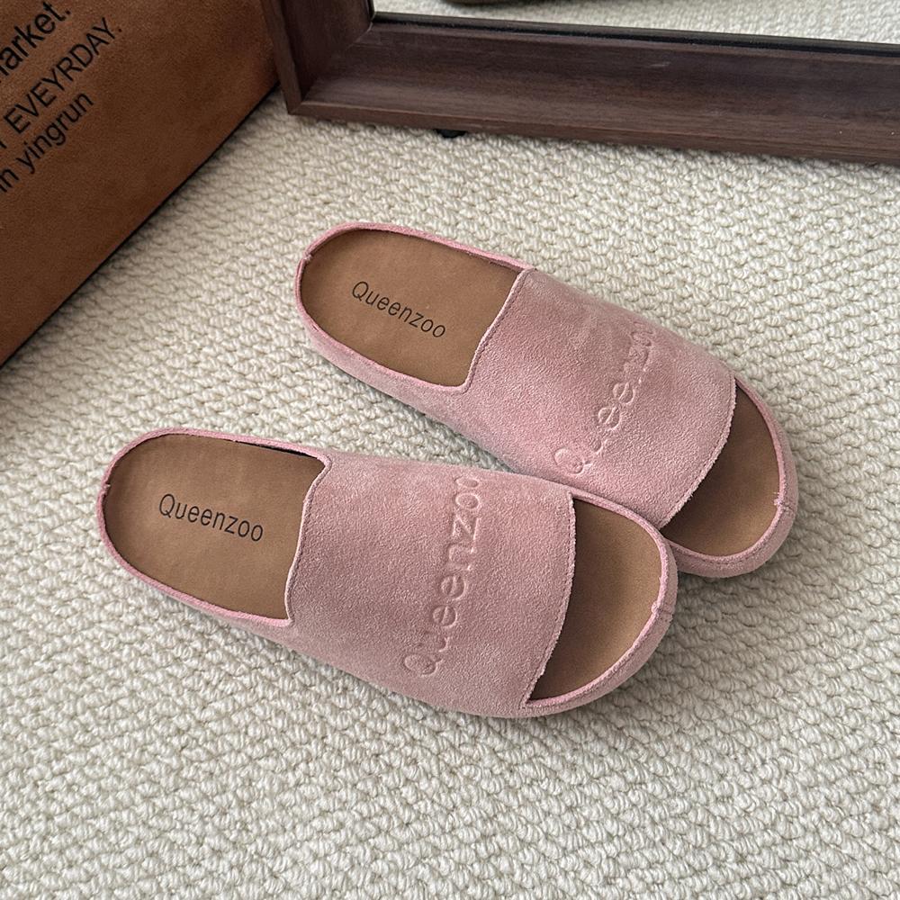 Nuove pantofole da donna con punta chiusa, punta rotonda, zoccoli in pelle scamosciata, sandali autunnali, nuovi retrò, tinta unita, fondo piatto, scarpe con cinturino posteriore da donna