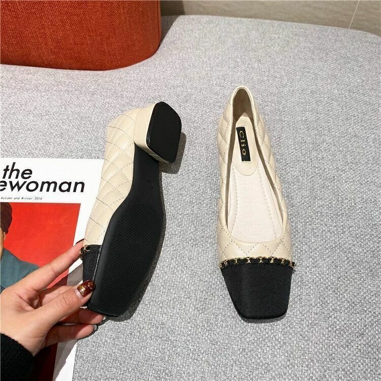 Square Head Thick Heel Single Shoes Women's New Spring and Autumn Fashion Small Fragrant Style Low Heel Shoes Versatile Women's Soft Sole Shoes