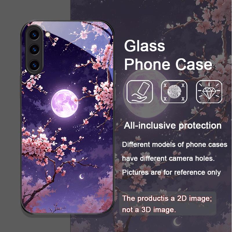 Retro Scenery Moon Cherry Blossom Tempered Glass Phone Case for Samsung Galaxy S25 Ultra S24 S23 S10 Plus S22 S21 S20 FE Covers