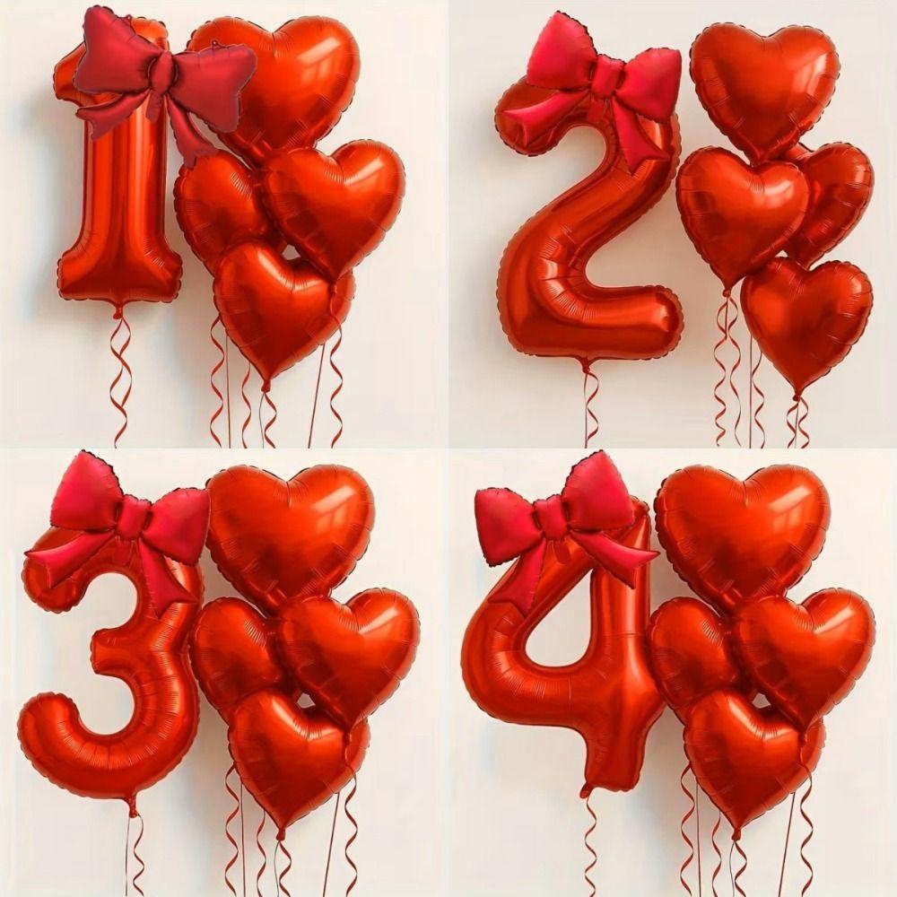 6pcs with Bowknot Number Foil Balloon Romantic Birthday Party Balloons  For Engagements Wedding