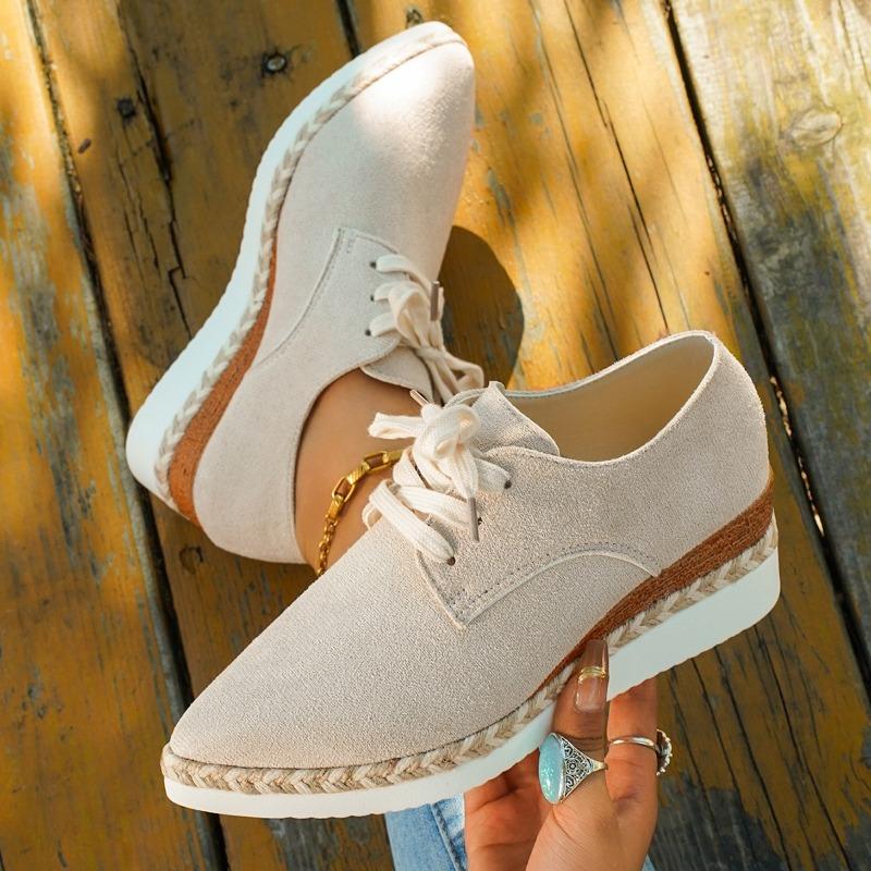 Grass-covered Mid-heel Single Shoes New Round Toe Suede Lace-up Soft-sole Non-slip Low-top Shoes for Autumn