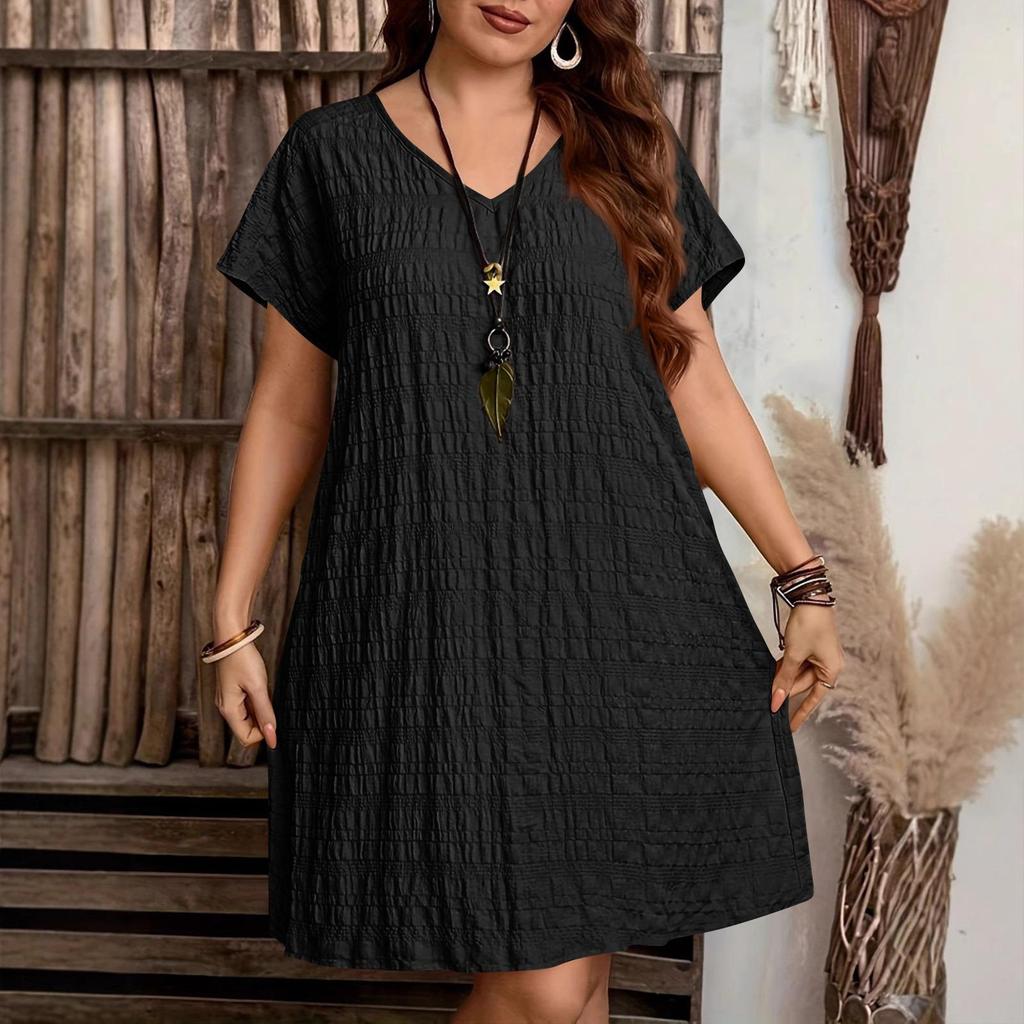 Plus Size Summer Fashion V-Neck Loose Dress for Beach Vacation