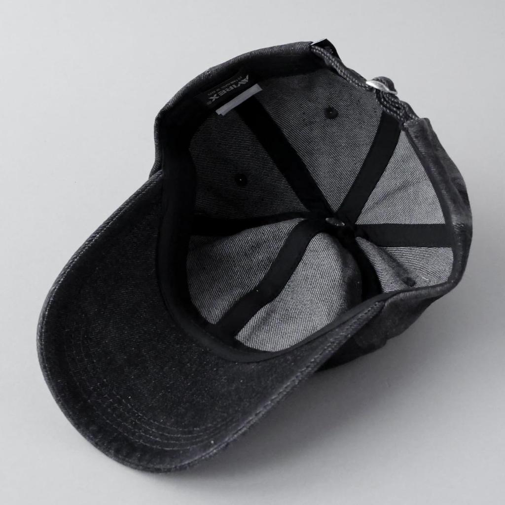 Military faded denim low cap with American summer baseball 068 [AVIREX] embroidery, men's MA-1 hat, casual, cap, black,