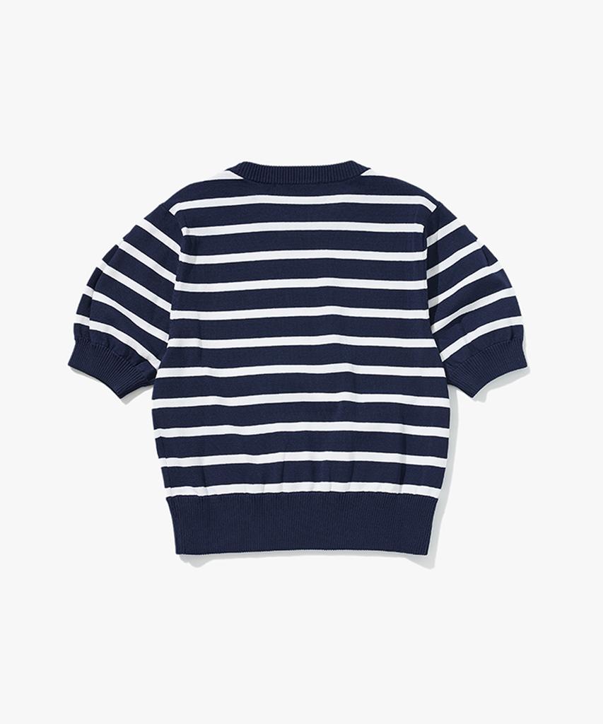 PLAC WOMEN Striped Puff Sleeve Knit Top Navy