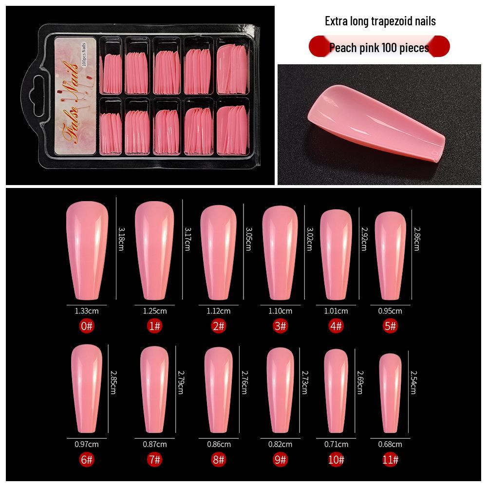

100-Piece Extra Long Solid Color Ballerina Nail Tips - Blue & Transparent Box, Finished Coffin Trapezoid Design