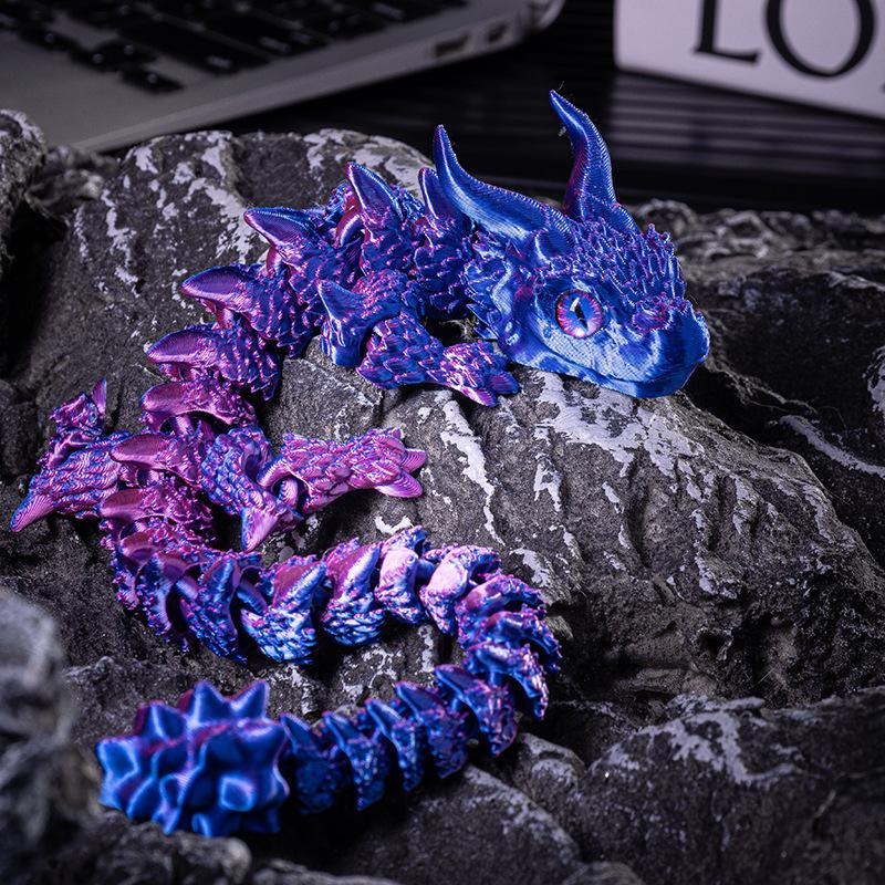 Creative 3D Printed Cute Double Horned Dragon Simulated Dragon Miniatures Table Home Decoration Pretty Ornament Toy Cool Gift