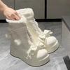Sweet Winter Women Boots Bow Furry Shoes for Woman Cute Leather Girls Lolita Snow Boots Wedge Heightening Warm Boots Botas Mujer