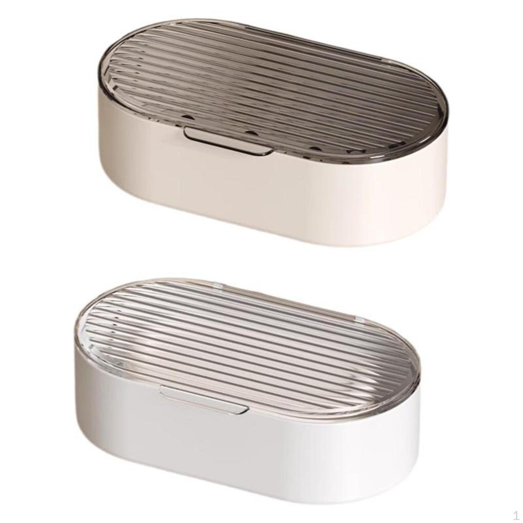 Soap Holder with Lid, Waterdraining, Portable, Bathroom Storage, Hygienic 2 Transparent Gray