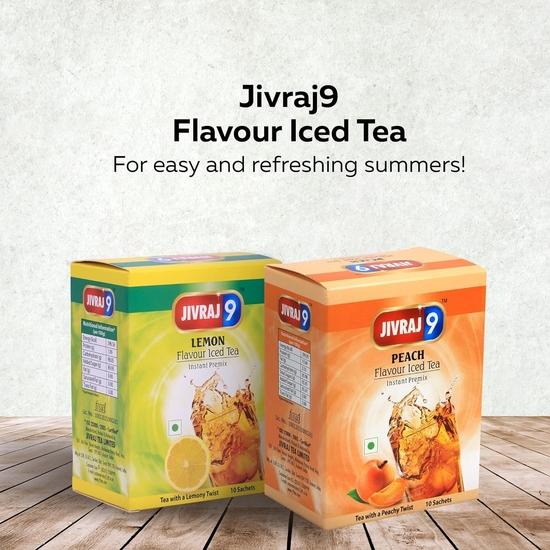 Jivraj 9 Instant Ice Tea Premix Flavoured With Lemon & Peach Green, Powder (Each 150 Grams) - Pack Of 2