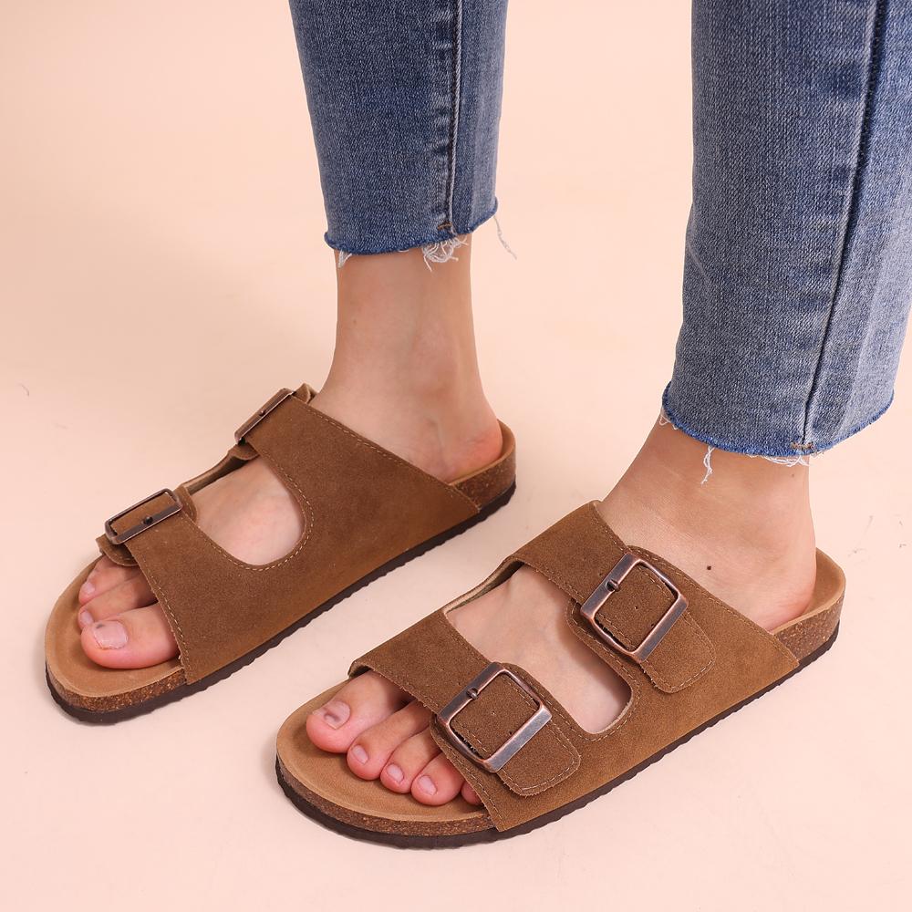 Fashion Litfun 2024 Fashion Flats Sandals Women Leather Cork Slippers Summer Arch Support House Slippers Unisex Classic Beach Slippers