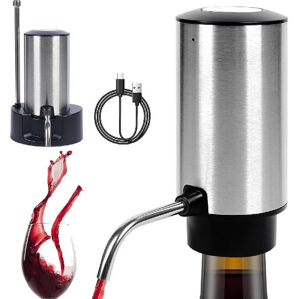 Electric Wine Aerator Pourer Automatic Wine Dispenser Pump with Retractable Tube for One-Touch Instant Oxidation Smart Wine Aerator Decanter for