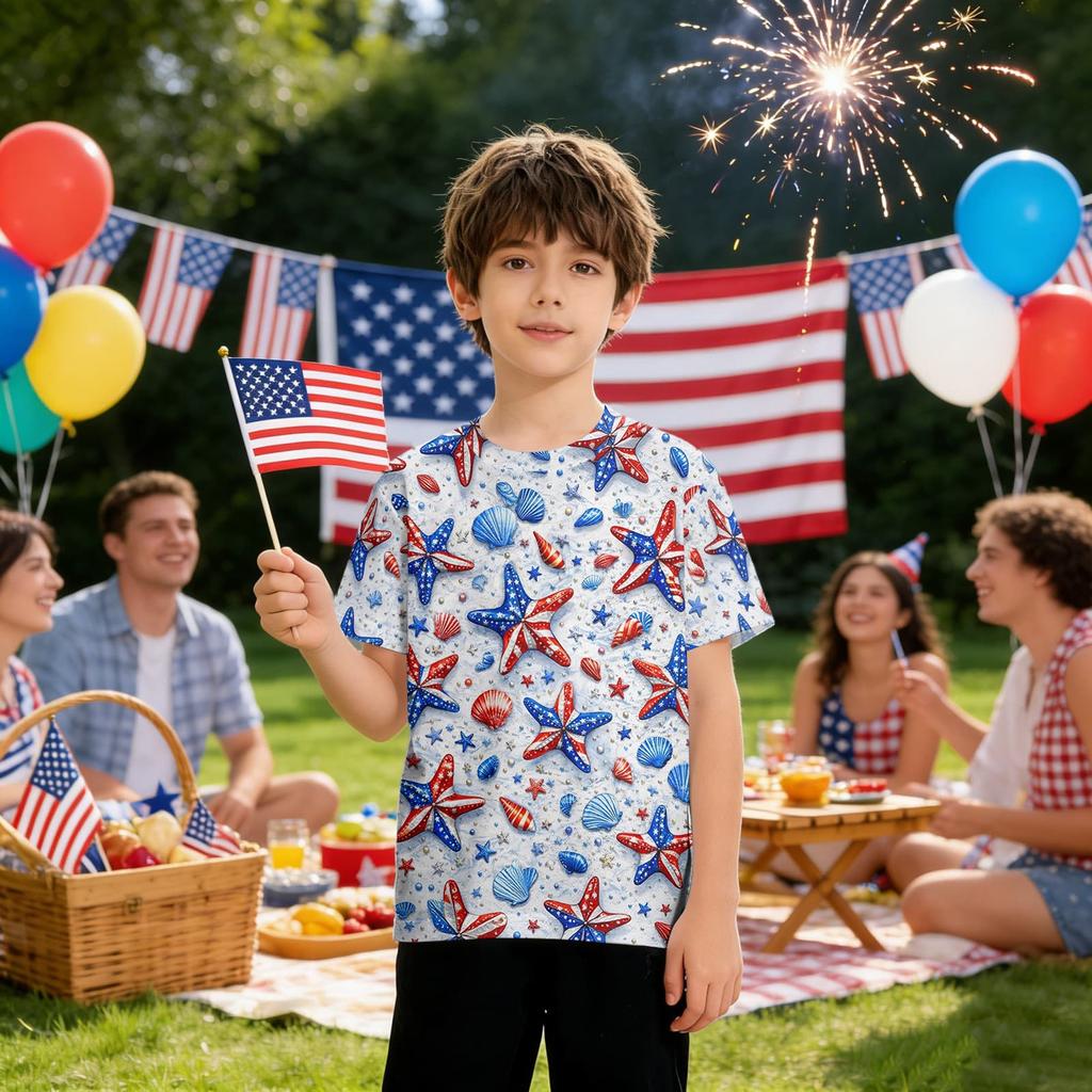 Kids Independence Day Print Round Neck Short Sleeve Casual T-shirt