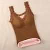 Women's Thermal Tank Top Lace Trim Sleeveless Camisole Shirts Fleece Lined V Neck Warm Base Layer Cami Underwear Tops with Built-in Bra