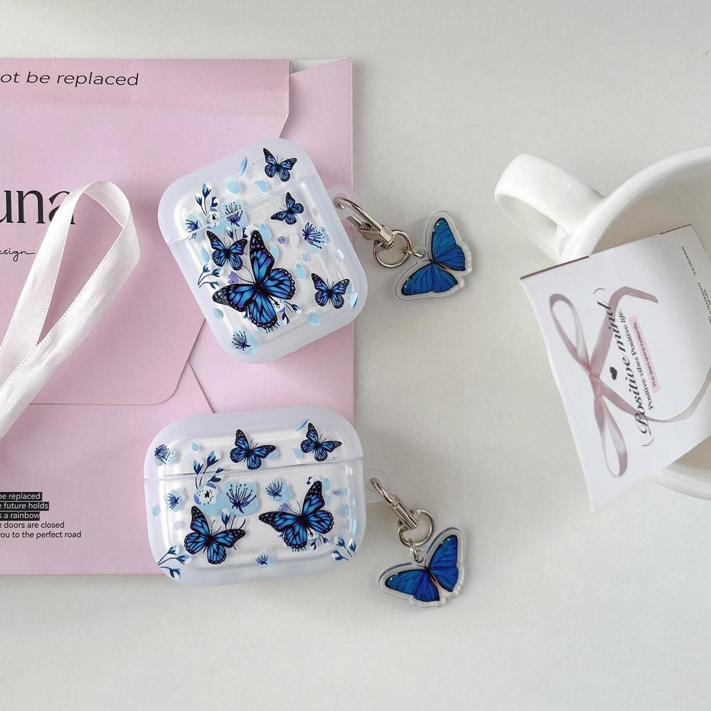 Blue Butterfly Protective Case for AirPods Pro 2nd Gen, Color Square TPU Design, Compatible with Apple Earphones