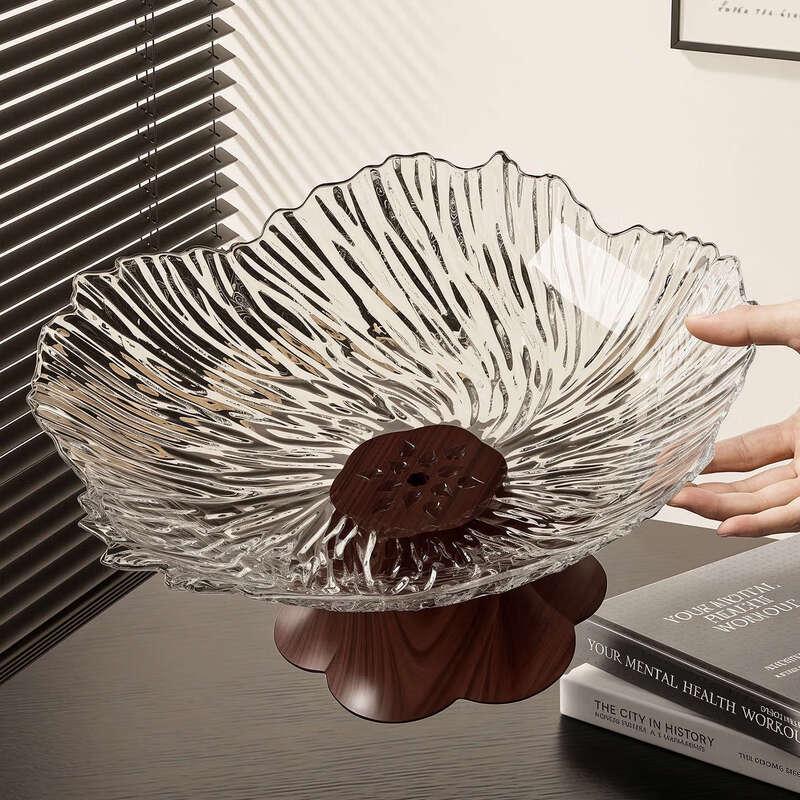 Elegant French Fruit Plate Set with Wood Grain Stand