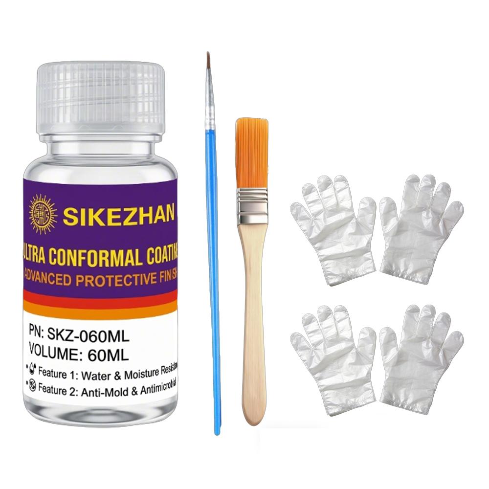 

SIKEZHAN 60ml Ultra Conformal Coating Kit for PCB, Waterproof & Moisture-Resistant Electronic Finish with 2 Brushes & 4 Gloves