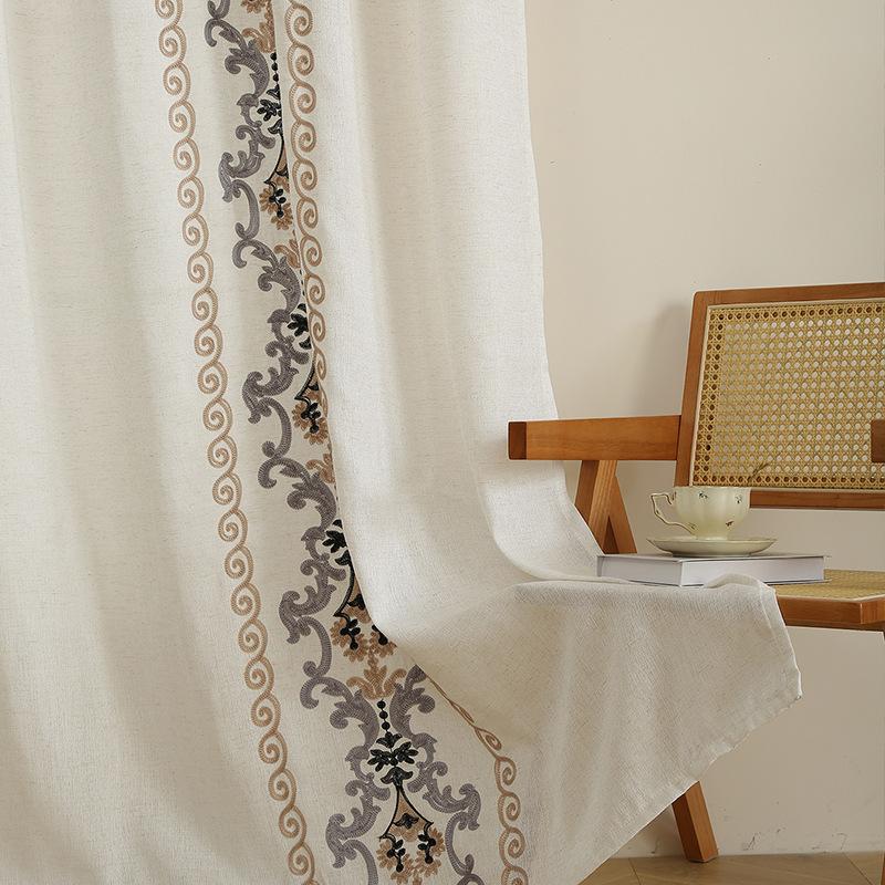 Platform Supply Bbk Linen Needle Embroidery Lace Perforated Curtains Hollow Bedroom Living Room Bedroom Large Balcony