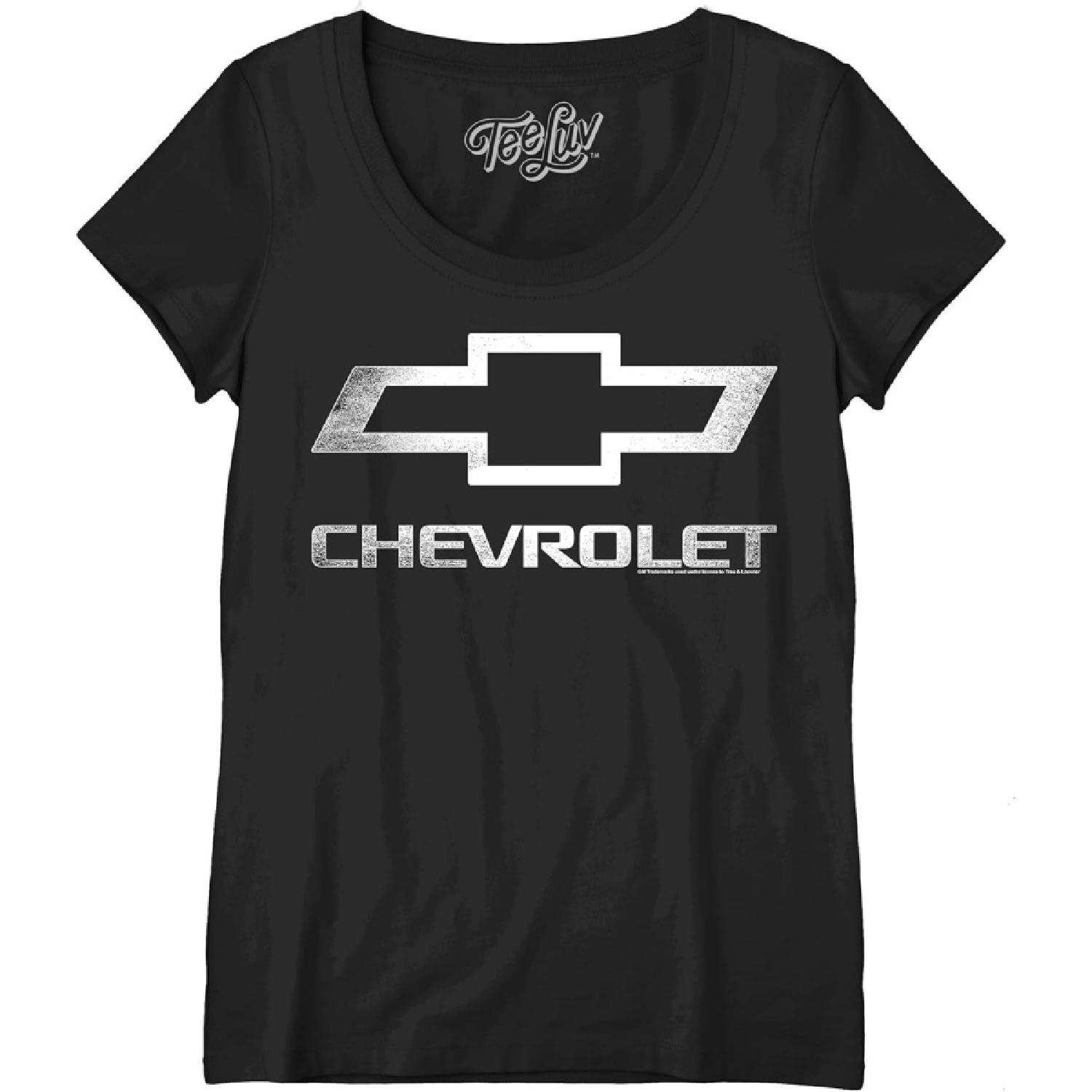 Женская футболка Tee Luv с логотипом Chevrolet - Футболка с вырезом-лодочкой и логотипом автомобиля Chevrolet S
