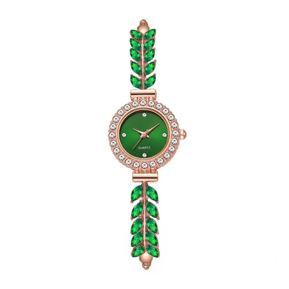 Round Dial Women Quartz Watch Slim Strap Rhinestone Watch Ladies Quartz Watch Daily Use зелёный