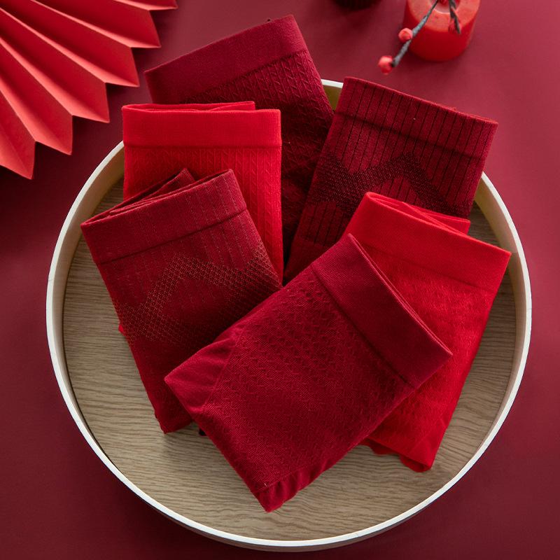 Big Size Women Spring and Autumn Year Red High Waist Belly Lift Hip Antibacterial Crotch Triangle Briefs