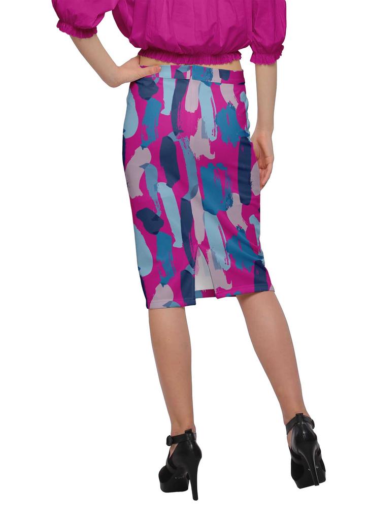 Moomaya Poly Spandex Skirt Printed Pencil Skirt Plus Size Summer Wear