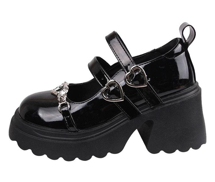 

Женские туфли-лодочки в стиле панк на платформе, новые туфли Мэри Джейн в стиле Лолита с металлической цепочкой, женские туфли из японской лакированной кожи на высоком каблуке в готическом стиле 35