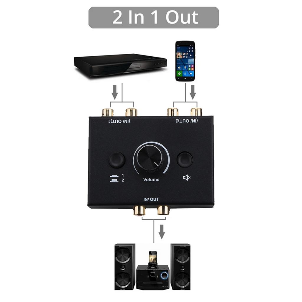 1Pc Audio Switcher Splitter Bi-Directional Audio Switcher With Mute Button 2x1 / 1x2 L/R RCA Stereo Audio Switch Audio Splitter