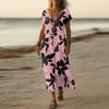 Summer Dress Women's Long Boho Beach Dress Elegant Maxi Dress V-Neck Short Sleeve Summer Tunic Dress Light Airy