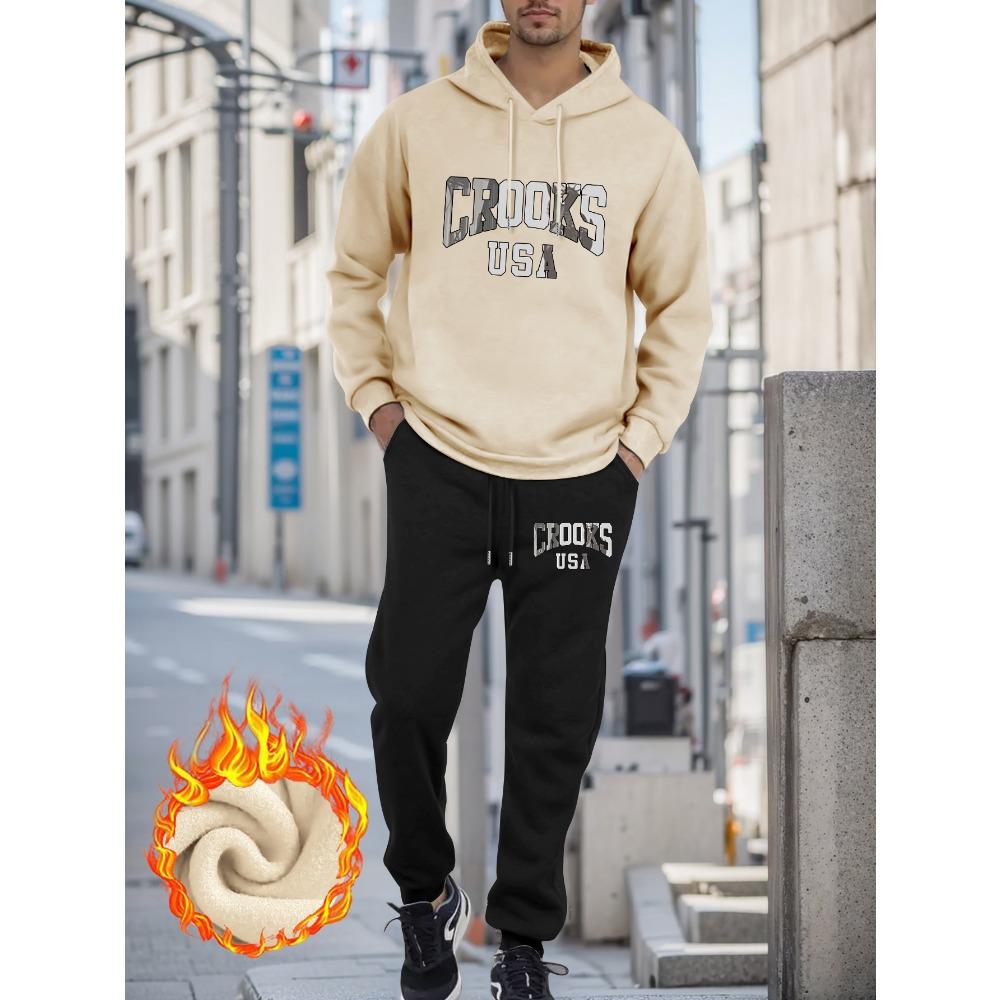 1 Set Winter Freizeit Kapuzenpullover und Jogginghose, Normale Passform mit Taschen, Bequemes und Warmes Herren Streetwear Set