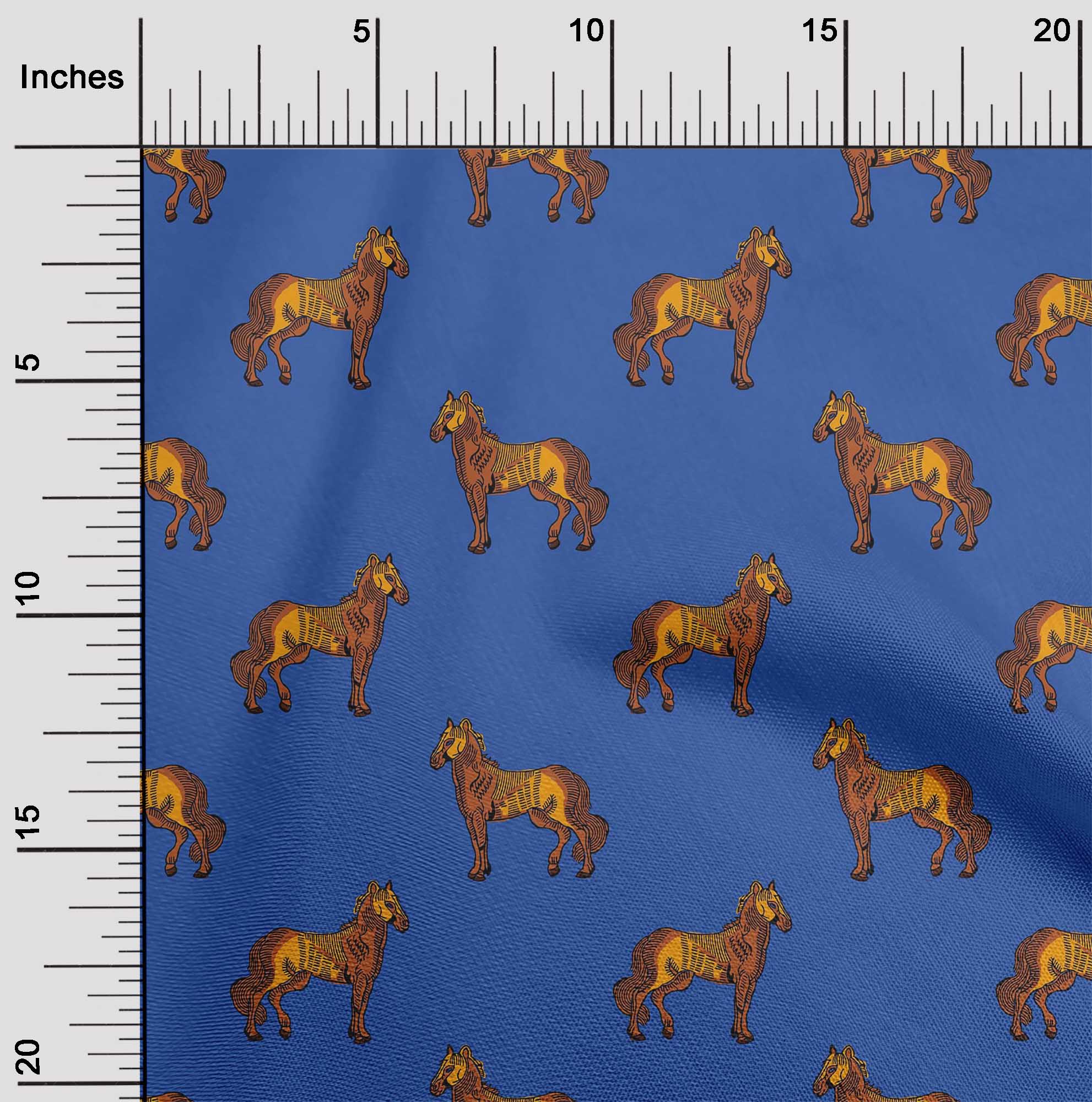 

OneOone Cotton Flex Fabric Horse Block Printed Тканина 1 ярд 40 дюймів завширшки 42 Inch - Viscose Chiffon королівський синій колір
