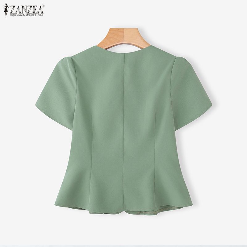 ZANZEA Bluză de vară cu mânecă scurtă și decolteu în V pentru femei