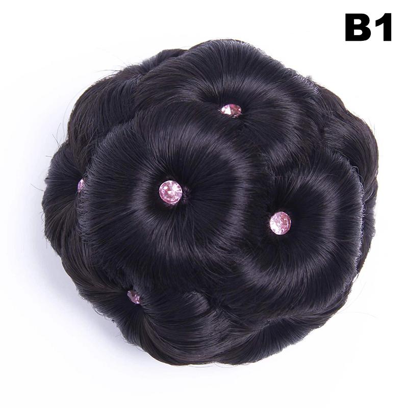 Syntetické sponky do vlasů s drdolem do vlasů s diamantovými barevnými lesklými sponkami pro ženy do culíku