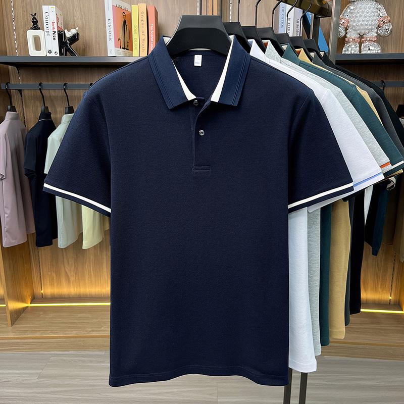 Men's Breathable Cotton Polo Shirt: Short Sleeve, Skin-Friendly, Light Business Casual, Lapel T-shirt, Versatile Base Layer Top.