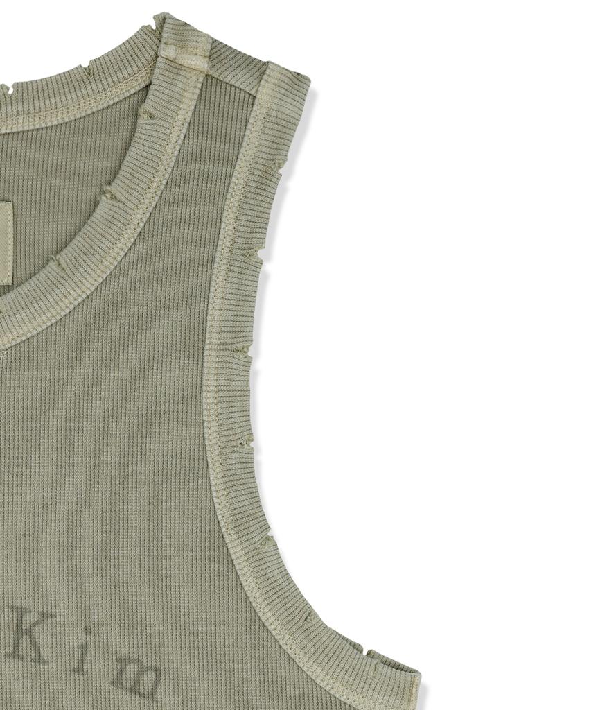 Mattengkim Distressed Sleeveless Logo Top In Beige