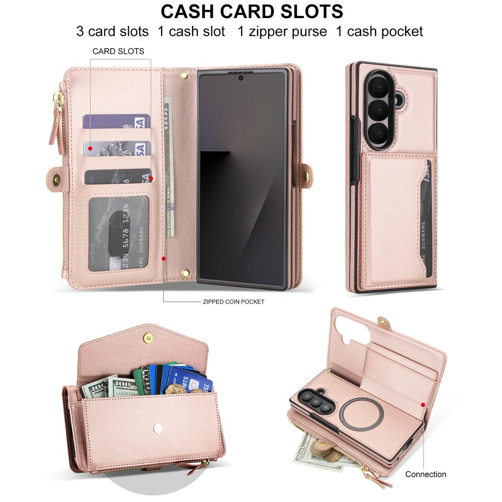 Fashion Crossbody Leather Phone Case for Samsung Z Fold 7 6 5 Multi-functional All-in-One Card Holder Shockproof Portable Cover