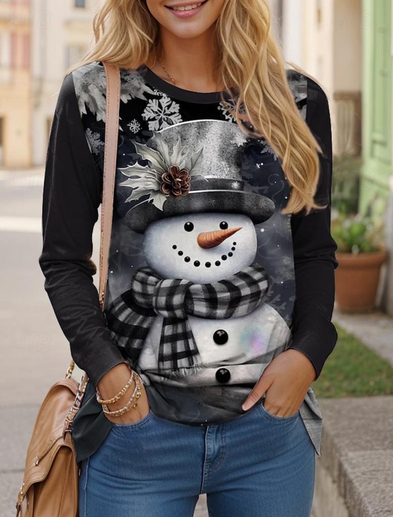 Women's Sweatshirt 3D Prints Christmas Theme Kawaii Graphics Long Sleeve T-shirt Casual Loose Fit O-Neck Tee Long Sleeve Tops