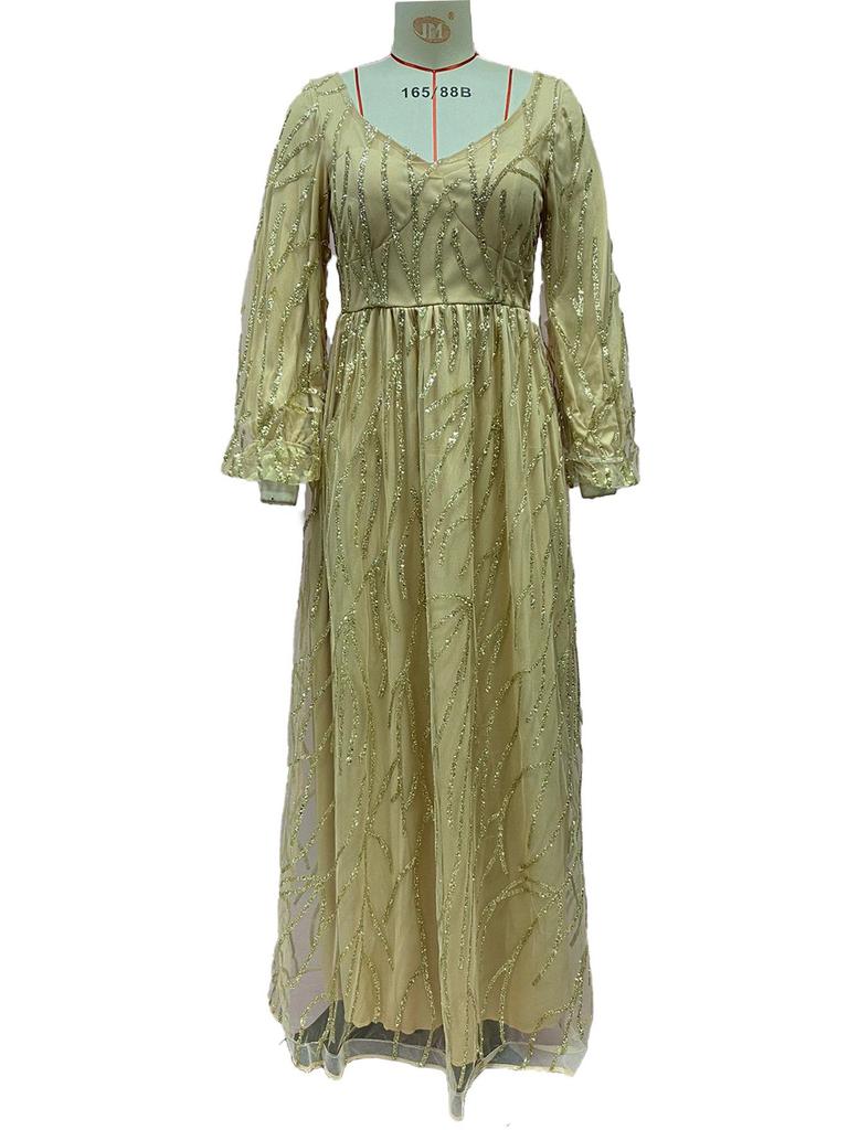 2025 Luxurious Gold Beaded Evening Gown - Sexy Socialite Queen