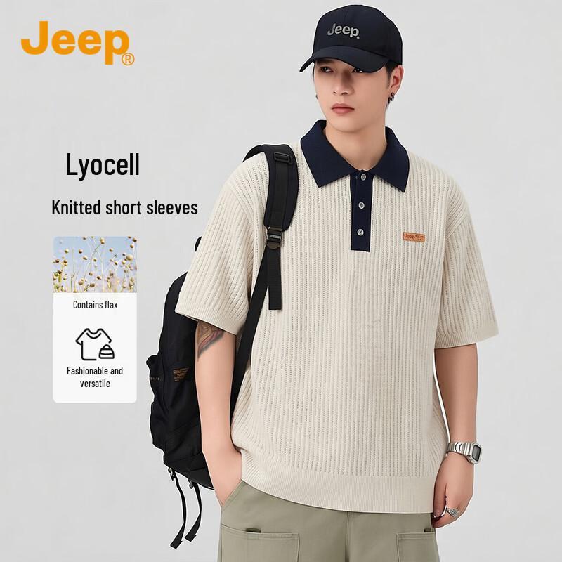 JEEP Men s Tencel Linen Blend Contrast Patchwork Knit Polo Shirt 2XL