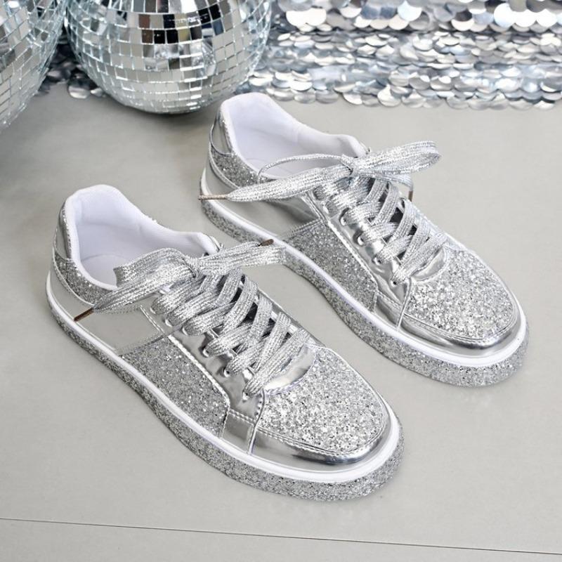 

Повседневные туфли на плоской подошве большого размера для женщин, новые осенне-зимние, модные повседневные спортивные туфли с пайетками для женщин 39 серебряный