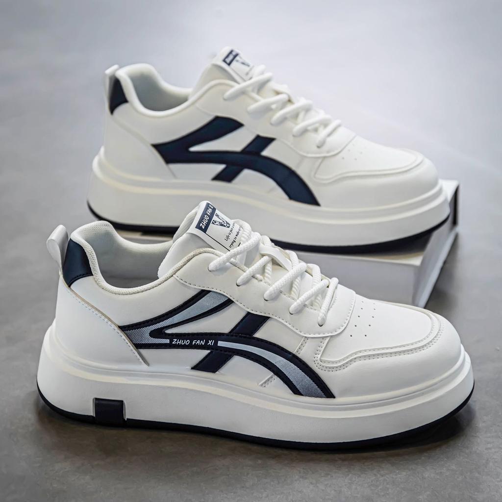 Men's Shoes Are Breathable, New Casual Shoes, Board Shoes, Thick Soles, Heightened Sneakers, Light Luxury Leather White Shoes