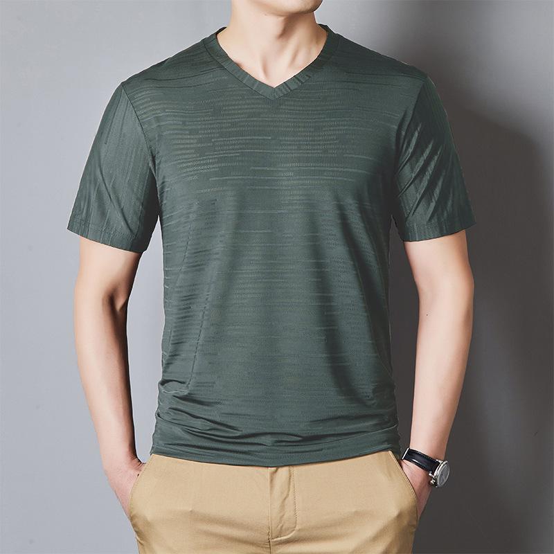 Men's Plus Size V-Neck Ice Silk Short Sleeve T-Shirt - Trendy, Loose Fit for Summer