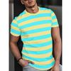 Summer Refreshing and Vibrant Macaron Color-Block Diagonal Stripe Men's Short-Sleeve T-Shirt, Suitable for Young Men's Daily Commutes