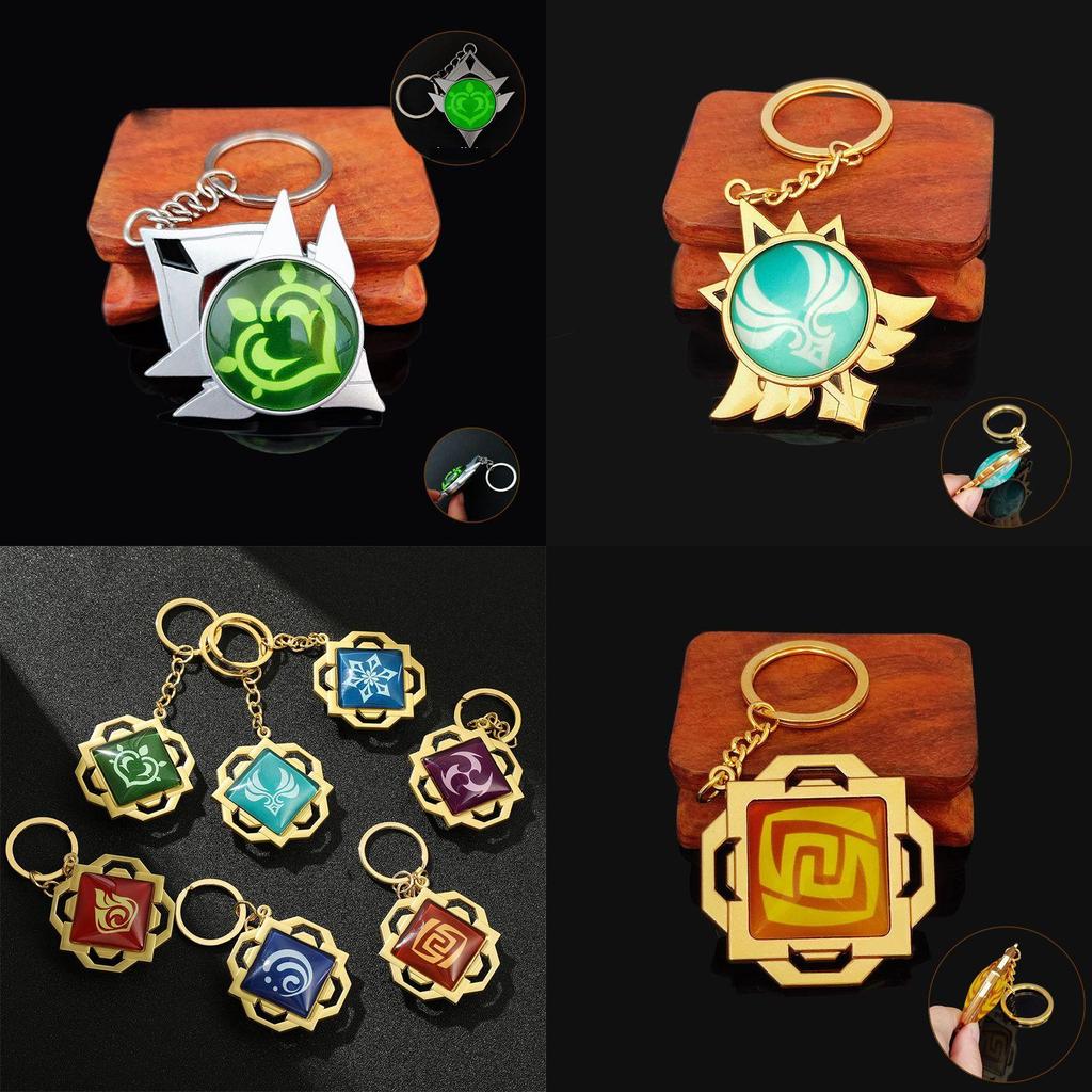Genshin Impact Seven Elements Keychain Featuring Geo Anemo Electro Dendro Hydro Pyro Cryo Design