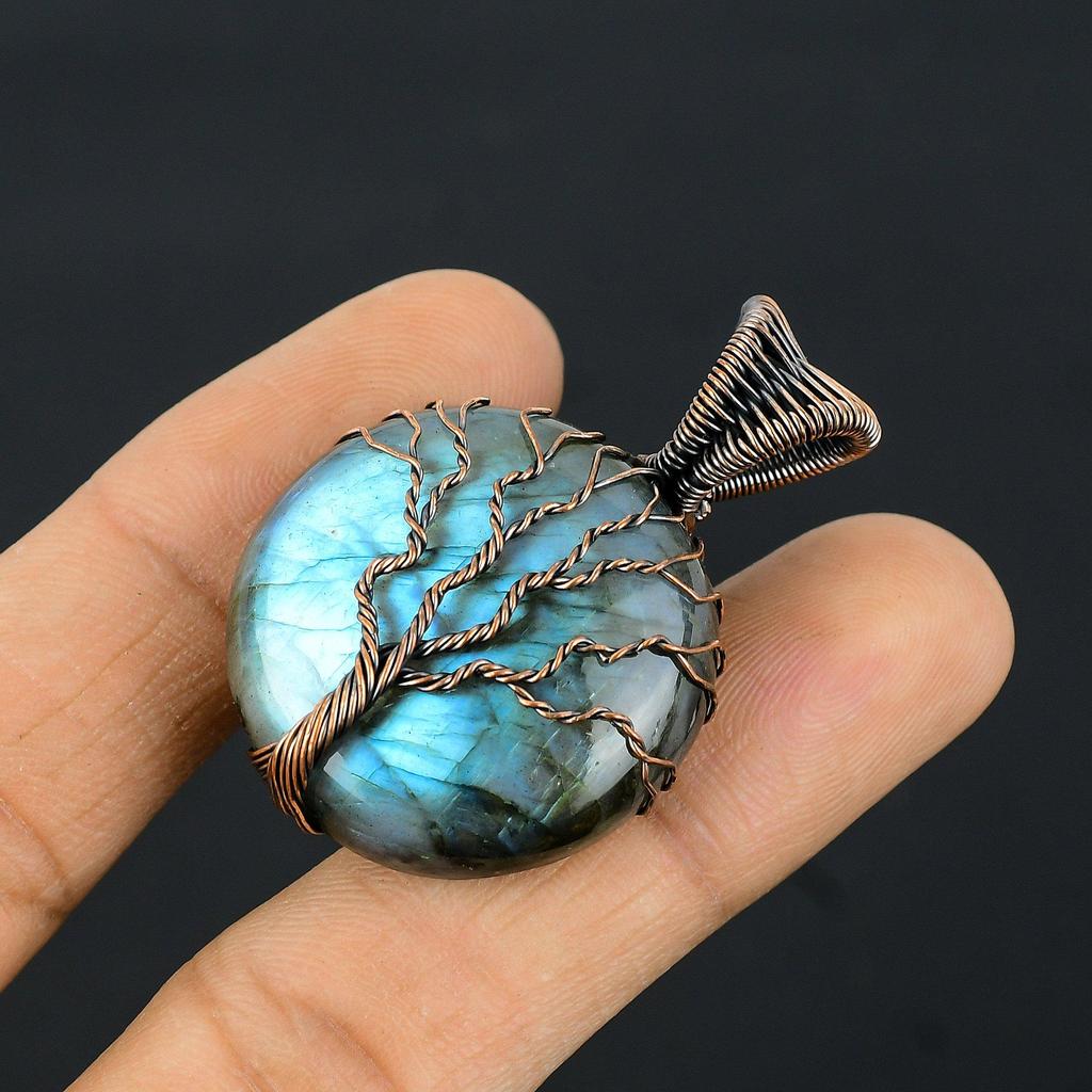 Arborele vieții labradorit piatră prețioasă cu sârmă de cupru bijuterii pandantiv lucrate manual pentru cadou