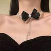 Zinc Zinc Alloy Pearls Rhinestone Choker Tassel Shiny Neck Jewelry Neck Pendant Bow Beads Necklace  for Gift