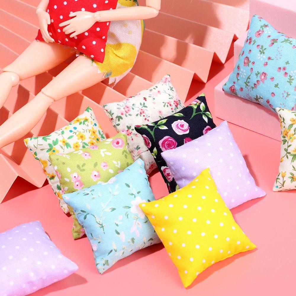 Couch Sofa Toys Furniture Mini Dollhouse Pillows Doll Accessories Floral Printed Miniature Cushions