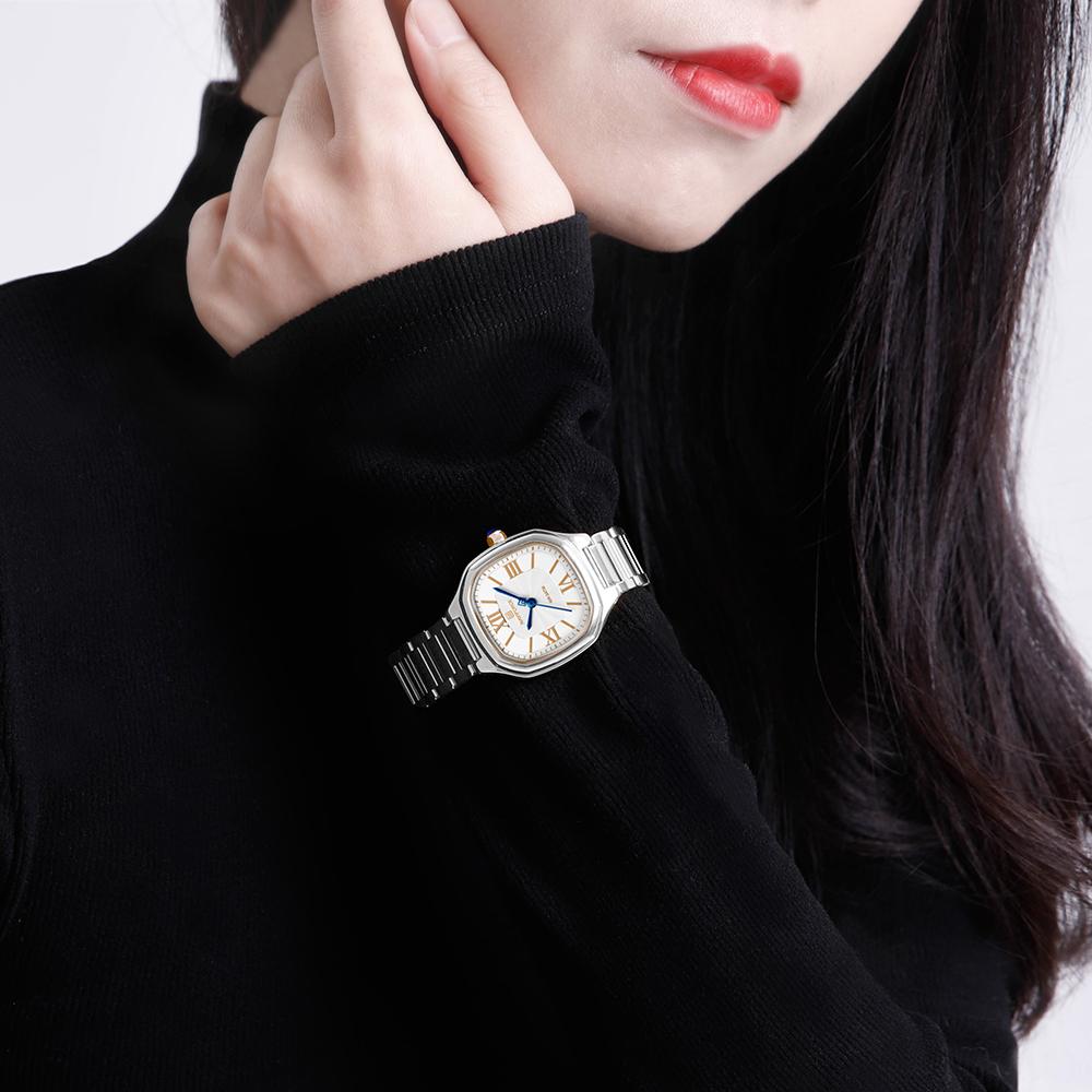 Naviforce Original Watch Women Waterpoof Stainless Steel Square Wristwatch Casual Elegant Ladies Watch Roman Numerals Dial NF5042